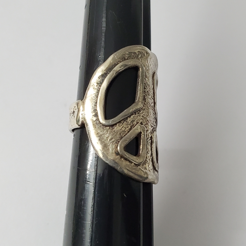 Sterling Silver 925 Abstract Peace Sign Ring / Authentic Vintage - Picture 3 of 9